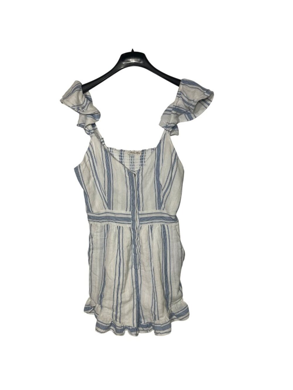 Love Shack Fancy Lucy Romper Striped Ruffle Sz 4 Cotton Gauzy Smocked Back